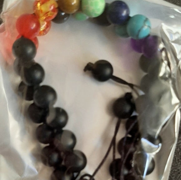 natural blue obsidion Chakra stones double layer adjustable boho bracelet nwt - Picture 2 of 4